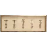 Set of 5 Framed Vintage Silver Metal Corkscrews
