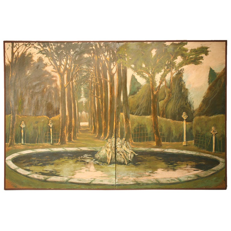 Life-Size Original 3-Dimensional "Garden of Versailles" Two-Panel Wall Mural  For Sale