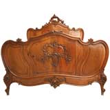 Antique c.1880 French Rococo Carved Walnut Bed