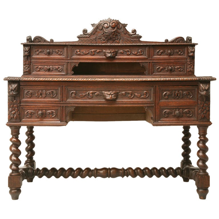c.1870 French Oak Henri II Style Desk