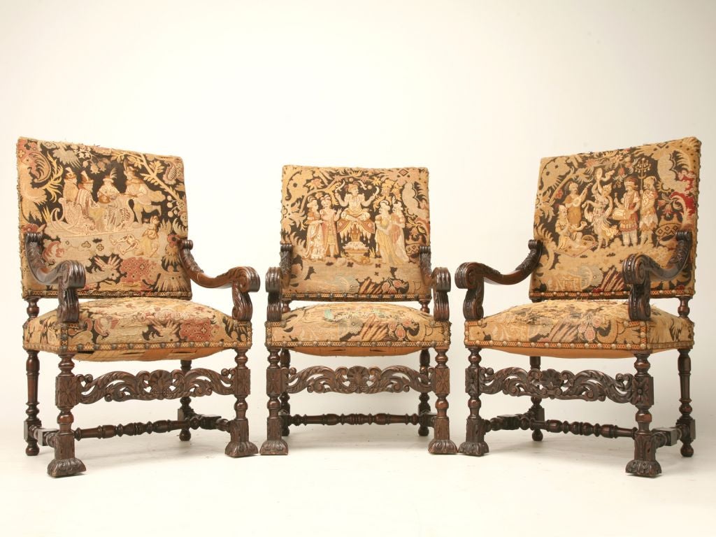 c.1860 French Walnut Hand-Carved Throne Chair