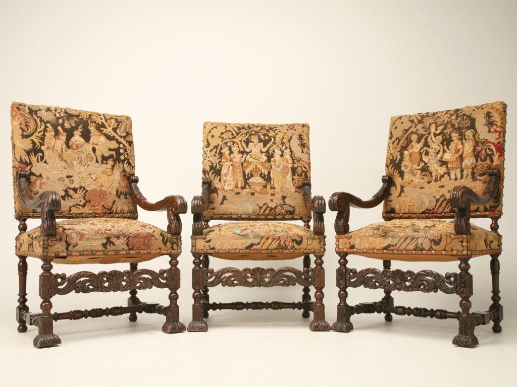 c.1860 French Walnut Hand-Carved Throne Chair
