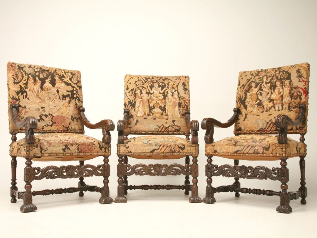 c.1860 French Walnut Hand-Carved Throne Chair