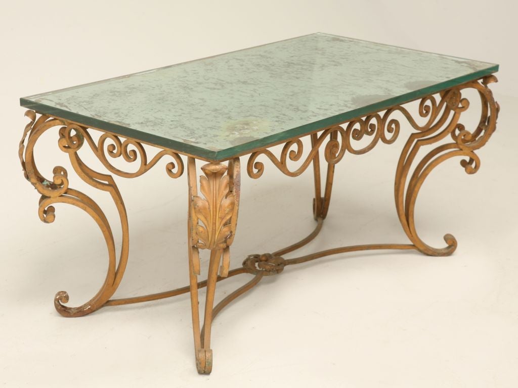 c.1950 Iron Coffee Table w/ Distressed Mirror Top