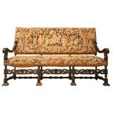 c.1860 French Walnut Hand-Carved Settee