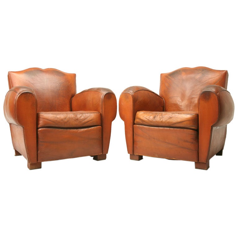 c.1930 Pair of French Mustache Back Club Chairs