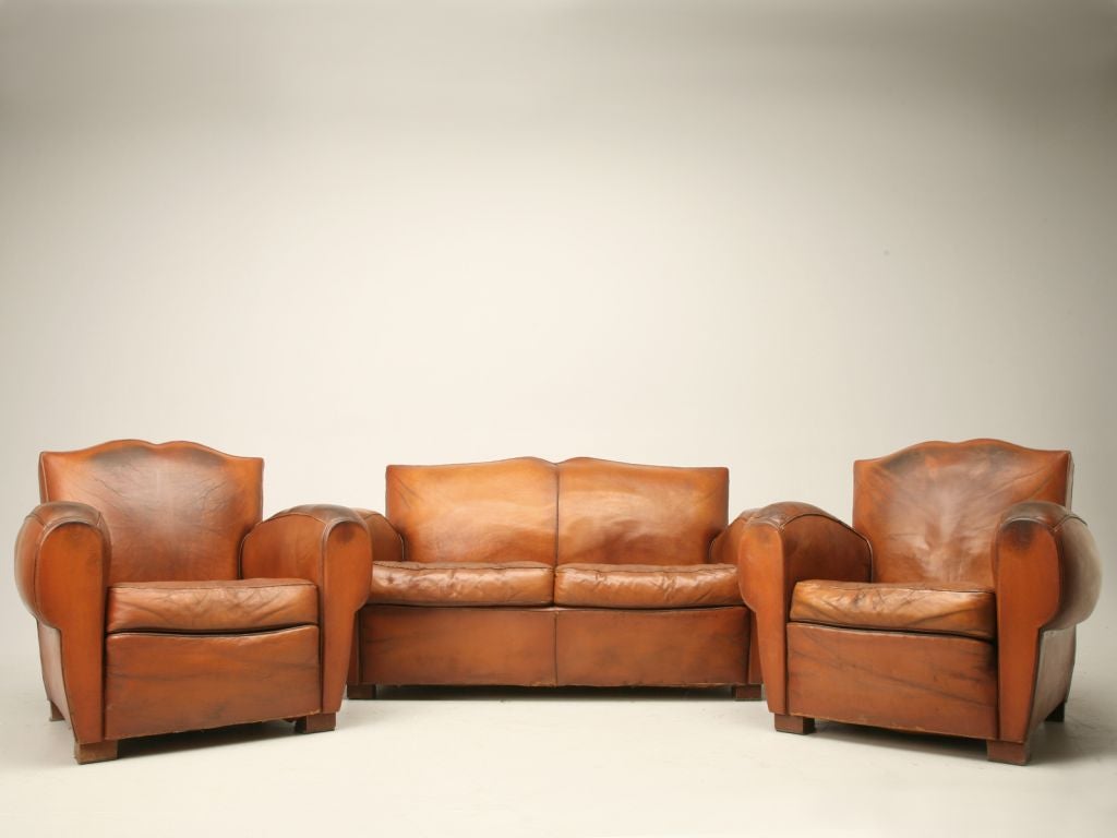 Mid-20th Century c.1930 Pair of French Mustache Back Club Chairs