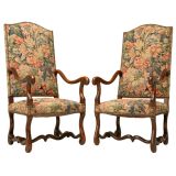 c.1880 Pair of French Walnut Louis XVI Style Throne Chairs