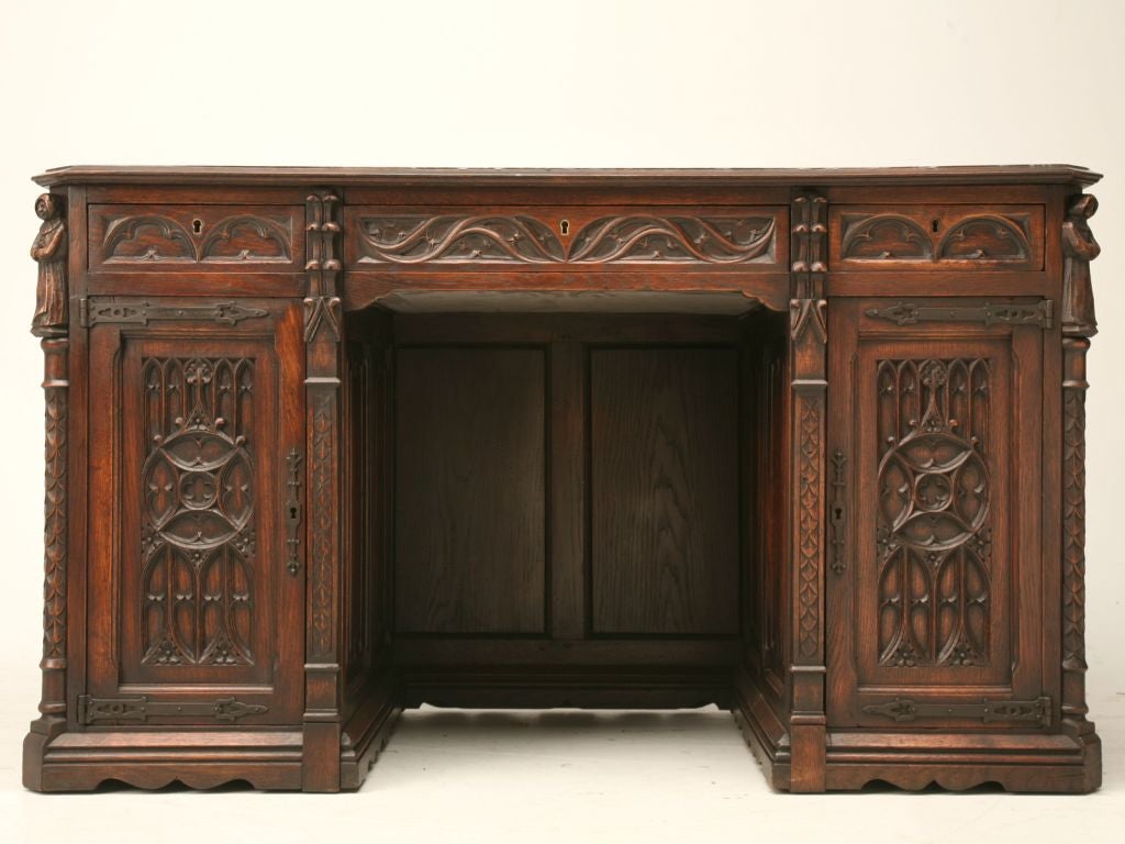 c.1900 French Gothic Revival Desk and Matching Chair