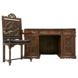 c.1900 French Gothic Revival Desk and Matching Chair