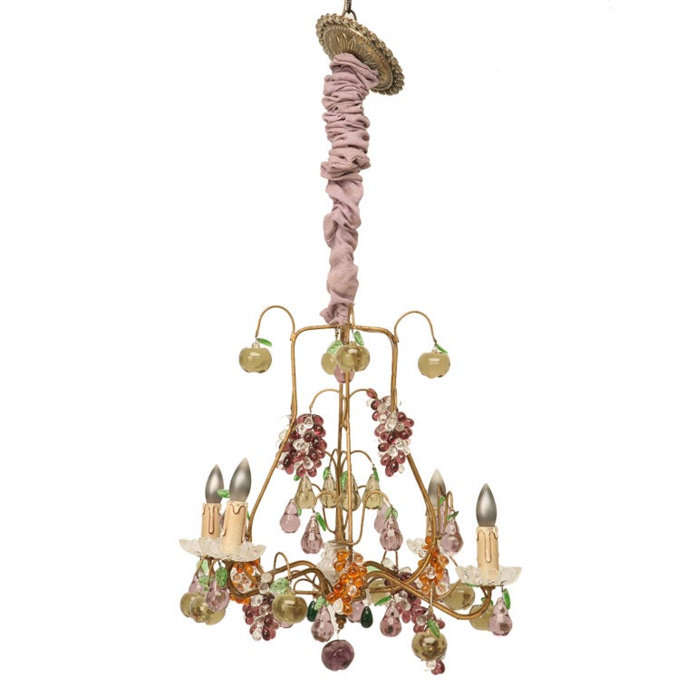 Vintage French Four-Light Crystal Fruit Chandelier, circa 1920 from Chantilly For Sale