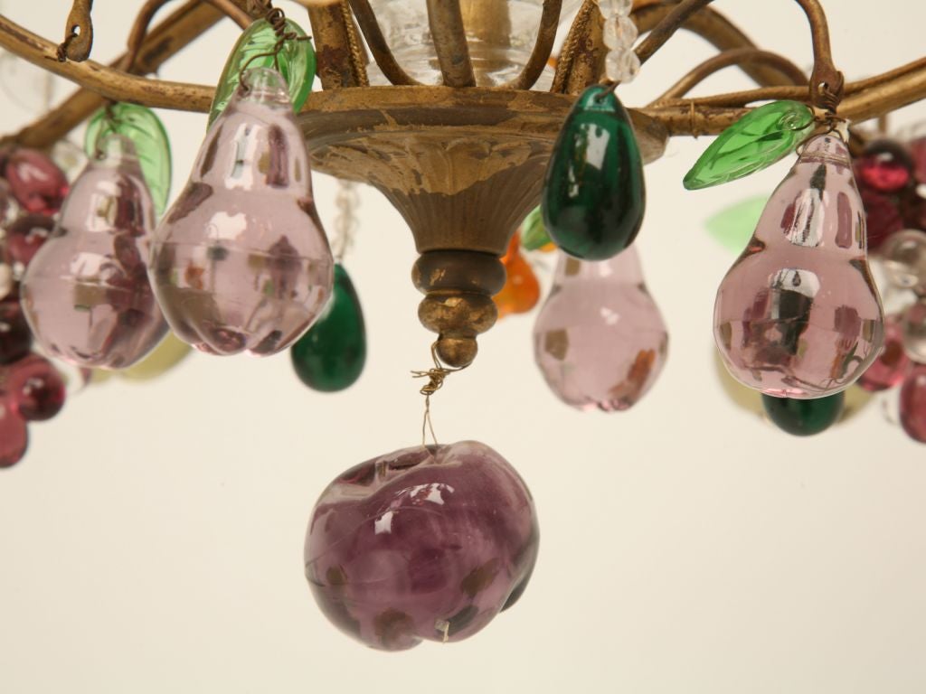 Vintage French Four-Light Crystal Fruit Chandelier, circa 1920 from Chantilly For Sale 1