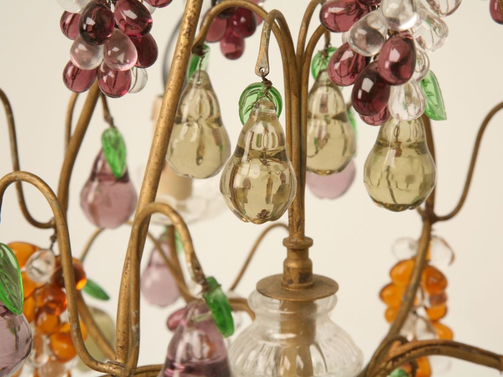 Country Vintage French Four-Light Crystal Fruit Chandelier, circa 1920 from Chantilly For Sale