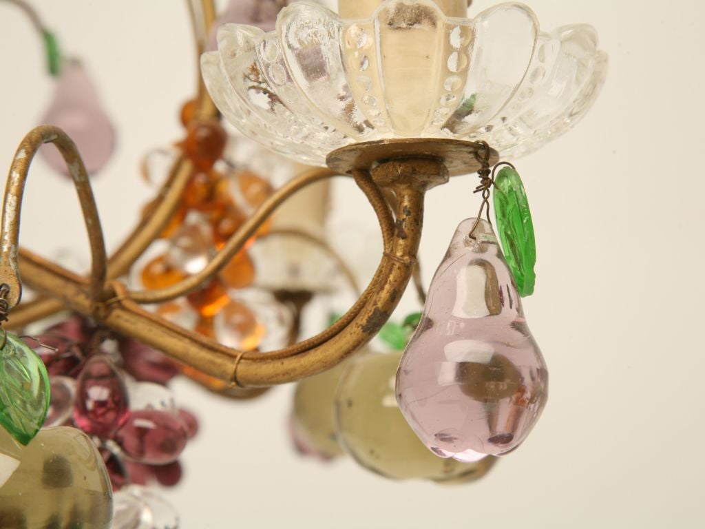 Brass Vintage French Four-Light Crystal Fruit Chandelier, circa 1920 from Chantilly
