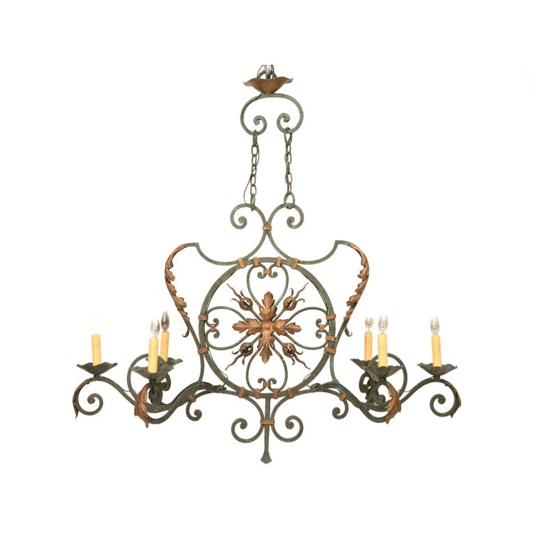 Vintage Country French Wrought Iron Chandelier