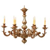 Spectacular Italian Hand-Carved & Gilded 6 Light Chandelier