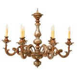 Spectacular Italian Hand-Carved & Gilded 6 Light Chandelier