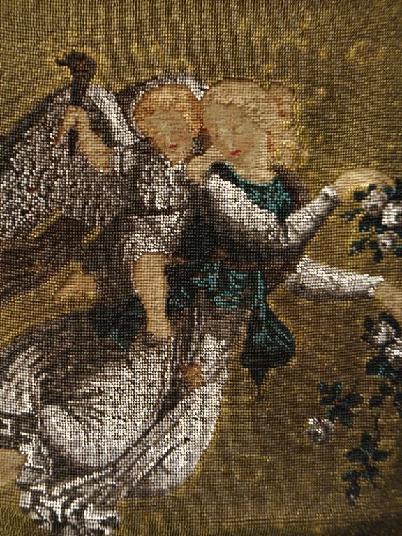 c.1870 Victorian Hand-Beaded Cheval Fire Screen