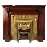 c.1890 American Solid Cherry and Brass Fire Mantle