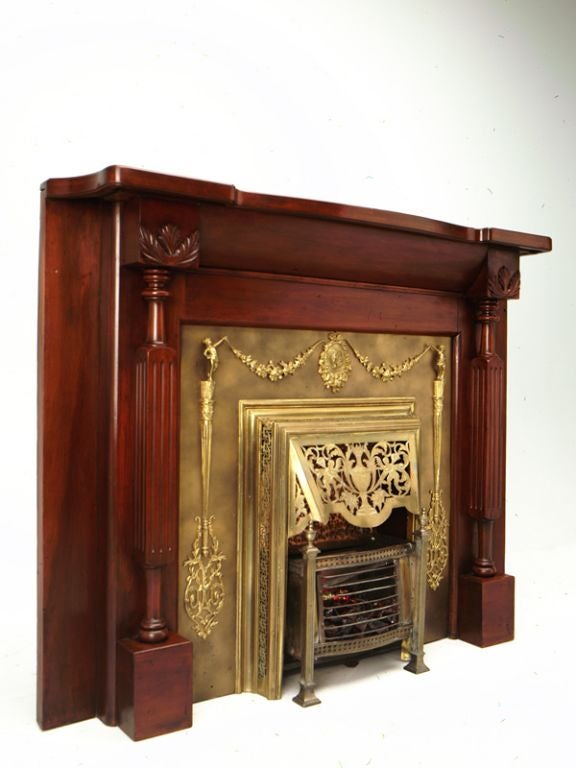 c.1890 American Solid Cherry and Brass Fire Mantle