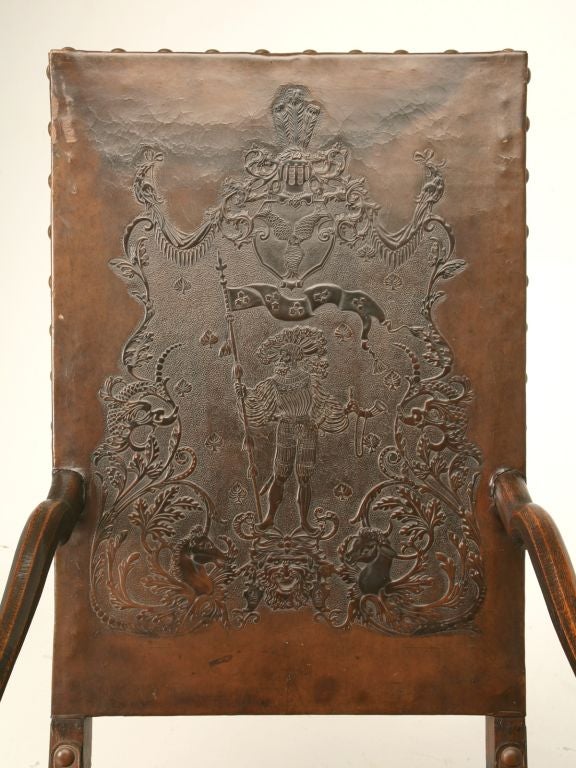 c.1680 Pair of Oak and Tooled Leather Armchairs
