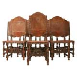 Antique c.1860 Set of 8 Spanish Leather Dining Chairs