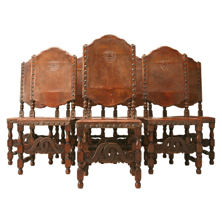 c.1860 Set of 8 Spanish Leather Dining Chairs
