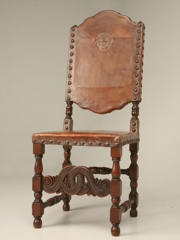 c.1860 Set of 8 Spanish Leather Dining Chairs 6