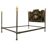 Antique c.1880 French Napoleon III Style Bed w/ Mother-of-Pearl Inlay