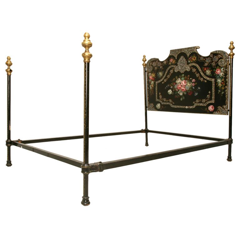 c.1880 French Napoleon III Style Bed w/ Mother-of-Pearl Inlay