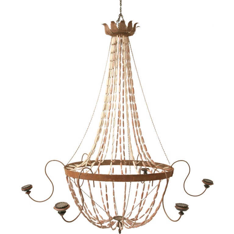Grand Scale Italian Wooden Bead and Steel Chandelier