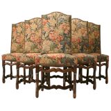 Antique c.1880 Set of 6 French Walnut Louis XIII Style Dining Chairs
