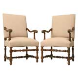 Antique c.1880 Pair of French Louis XIII Style Throne Chairs