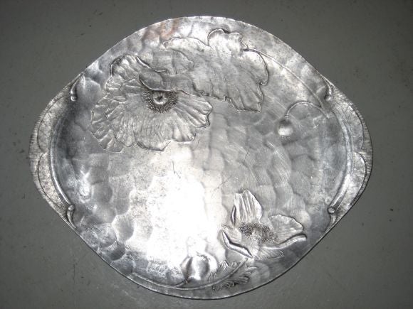 Mid-20th Century Wendell August Aluminum Tray with Thistle Motif