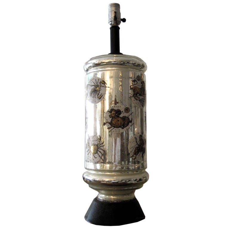 Mercury Glass Lamp with Zodiac Design