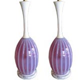Pair of ribbed pink Murano glass lamps