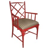 Chinese Red Faux Bamboo Chair