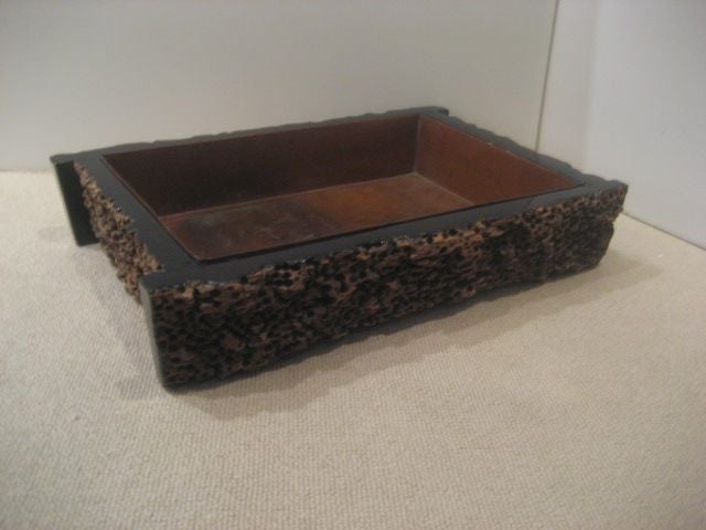 Ikebana Tray with Dried Seguro Cactus and Copper Liner