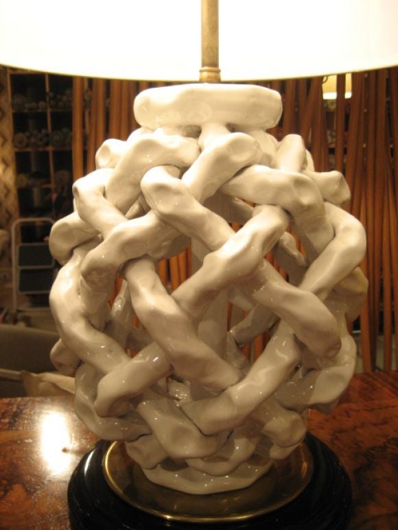 Italian Pair of Latticino Ceramic Lamps