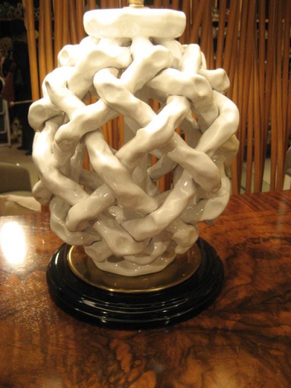 Mid-20th Century Pair of Latticino Ceramic Lamps