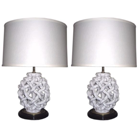 Pair of Latticino Ceramic Lamps