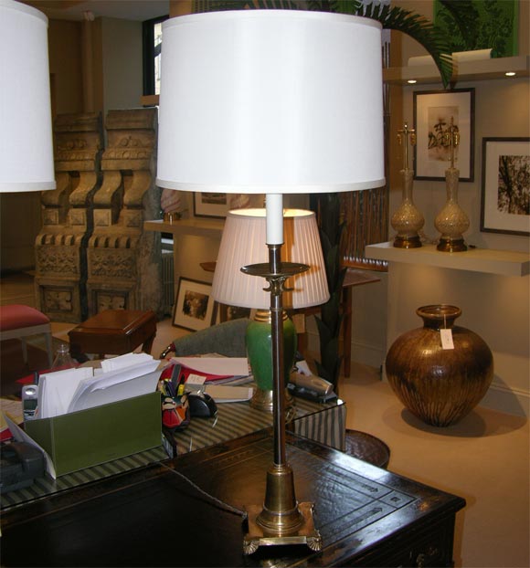 Pair of Steel and Brass Lamps, Manner of Maison Jansen<br />
<br />
Shades Sold Separate $495 each