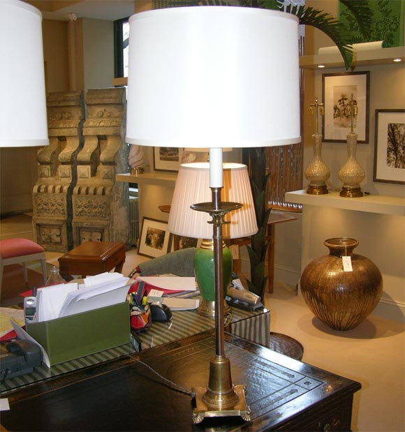 Italian Pair of Steel and Brass Lamps, Manner of Maison Jansen