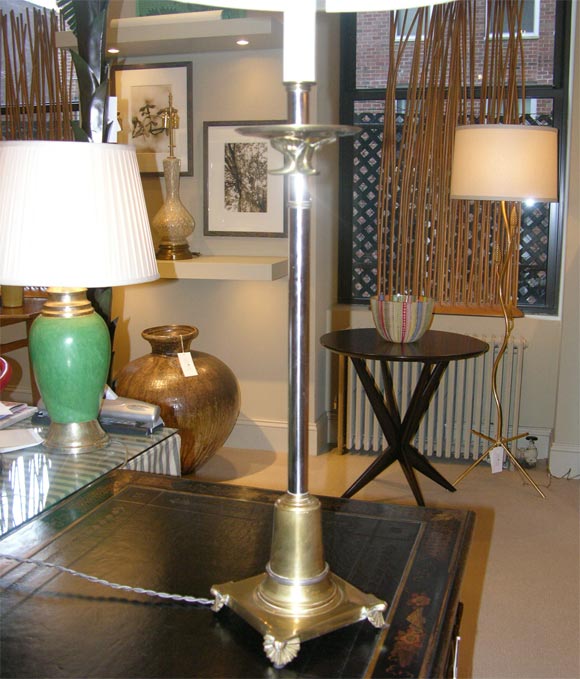 Pair of Steel and Brass Lamps, Manner of Maison Jansen In Good Condition In Los Angeles, CA