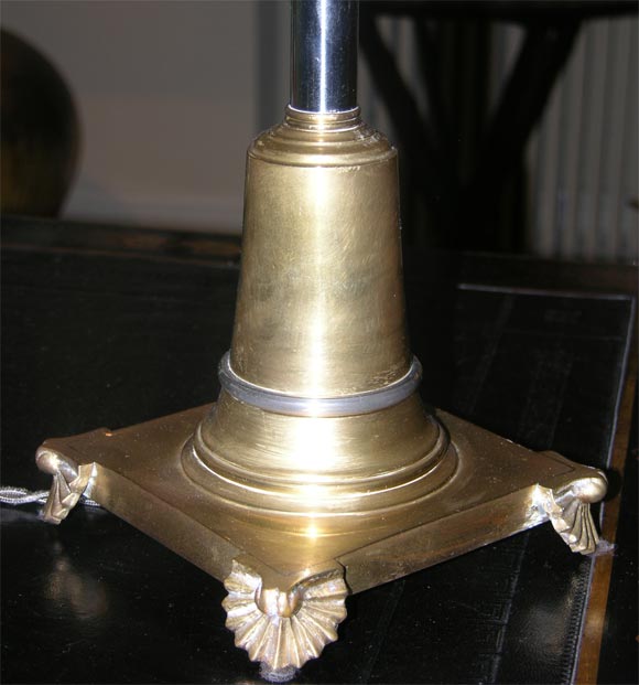 Mid-20th Century Pair of Steel and Brass Lamps, Manner of Maison Jansen