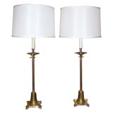 Pair of Steel and Brass Lamps, Manner of Maison Jansen