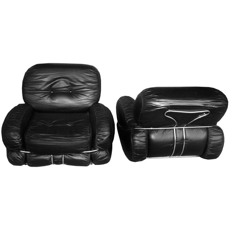 Pair of Italian Leather Armchairs by Adriano Piazzesi