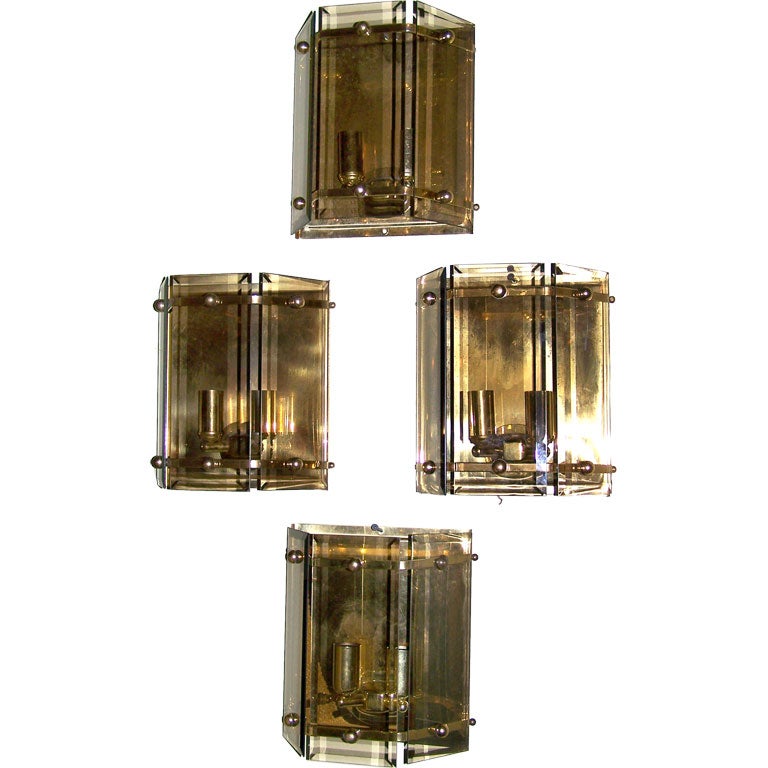 Set of Four Italian Smoked Glass Sconces For Sale