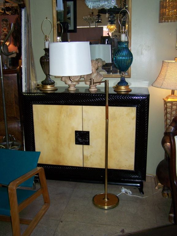 1940s Floor lamp made in Germany with swing arm and brass and wood details