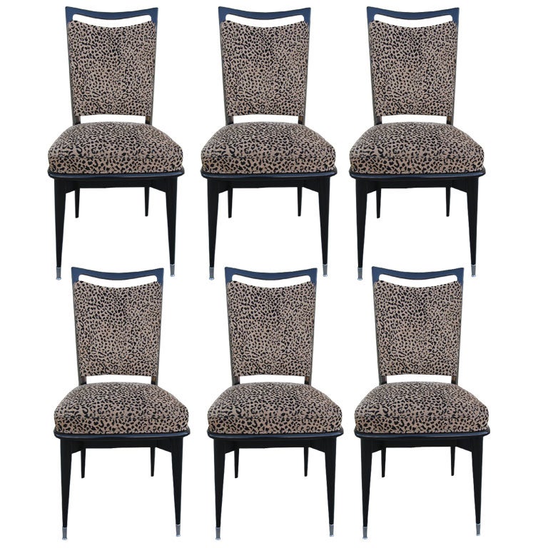 Set of 6 French 50
s Leopard Print Chairs
